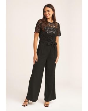 Gini London Floral Lace Sequin Belted Occasion - Black