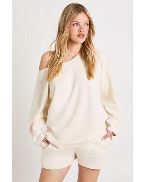 Boohoo Petite Interlock Off Shoulder Sweatshirt - Natural