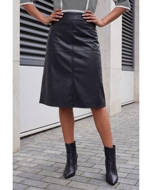Roman Faux Leather Panel Pencil Skirt - Black