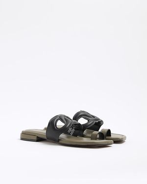 River Island Flat Sandals Toe Loop Pu - White