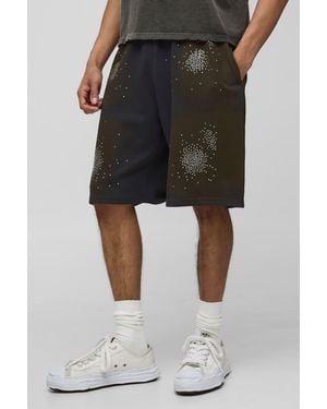 BoohooMAN Oversized Washed Rhinestone Sweat Shorts - Black