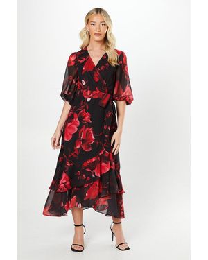 Debut London By Coast Printed Chiffon Tiered Wrap Dress