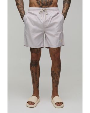 BoohooMAN Tall St Tropez Placement Print Mid Length Swim Shorts - Grey