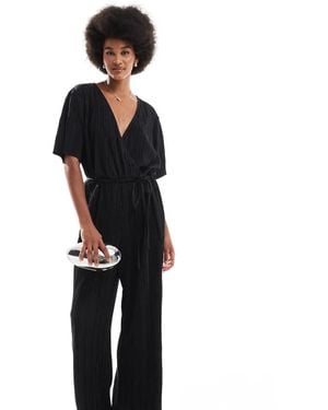 Vero Moda Plisse Wrap Front Jumpsuit - Black
