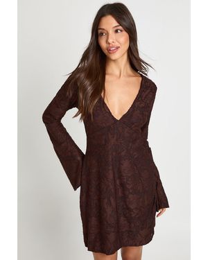 Boohoo Burnout Floral Flare Sleeve Shift Dress - Purple