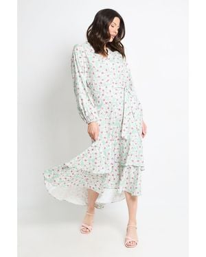 Wallis Floral Print Button Midi Shirt Dress - Green