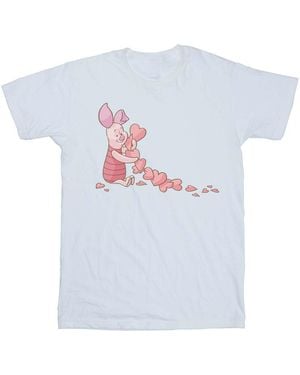 Disney Ladies Winnie The Pooh Piglet Chain Of Hearts Cotton Boyfriend T-Shirt - White