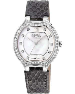 Gevril Lugano Swiss Diamond Genuine Italian Handmade Leather Watch - Grey
