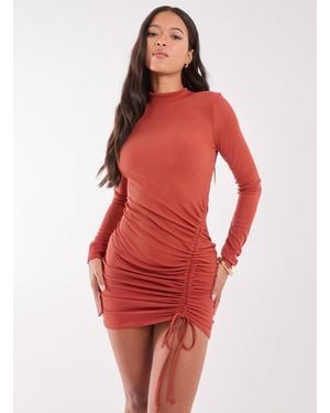 Pink Vanilla Vanilla High Neck Backless Ribbed Dress - Red