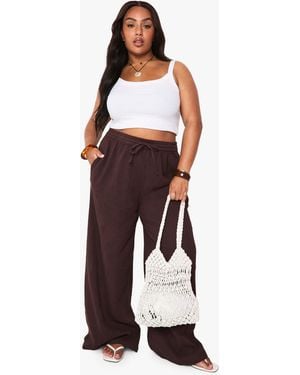 Boohoo Plus Textured Crinkle Wide Leg Trouser - White