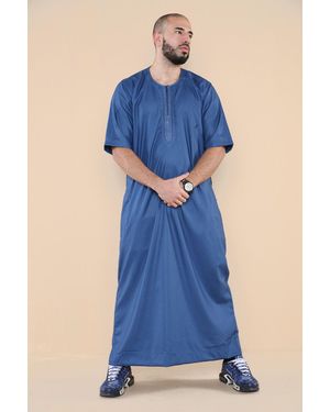 Thobez Thobe Jubba Islamic Arab Moroccan Saudi Zipped Kaftan Robe - Blue