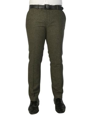 Paul Andrew Wool Blend Tweed Formal Trousers - Green