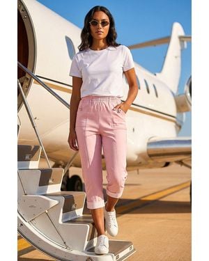 Roman Contrast Detail Cropped Stretch Trousers - Pink