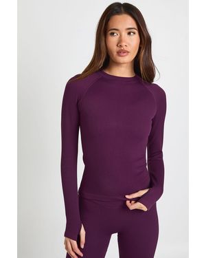 Boohoo Contour Ribbed Seamless Long Sleeve Active Top - Purple