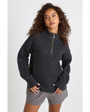 Boohoo Soft Knit Oversized Knitted Zip Neck Jumper - Black