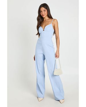 Boohoo Sweetheart Neck Wide Leg Jumpsuit - Blue
