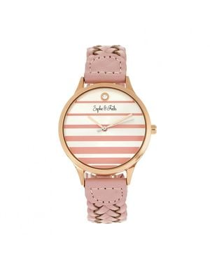 Sophie & Freda Tucson Leather-Band Watch W/Swarovski Crystals - Pink