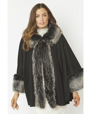 Jayley Faux Fur Suede Cape - Grey