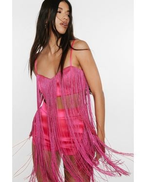 Nasty Gal Premium Fringe Bonded Satin Bralette - Pink