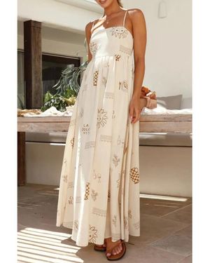 Everyday the Label Cutout Back Printed Square Neck Maxi Cami Dress - Natural