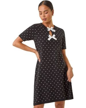 Roman Petite Polka Dot Knit Dress - Black