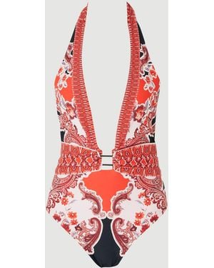 Karen Millen Scarf Mirrored Print Plunge Swimsuit