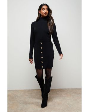 Oasis Button Down High Neck Mini Dress - Blue