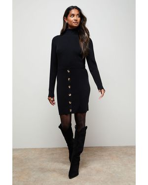 Oasis Button Down High Neck Mini Dress - Blue