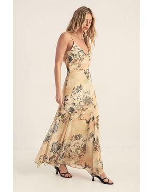 Nasty Gal Chiffon Painted Floral Godet Cowl Maxi Dress - Natural