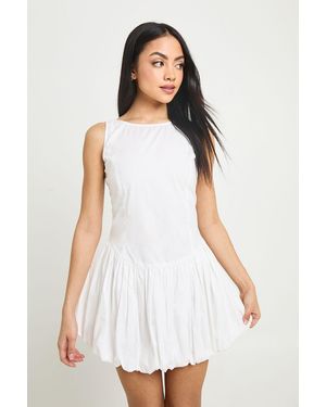 Boohoo Cotton Poplin Bubble Hem Racer Mini Dress - White