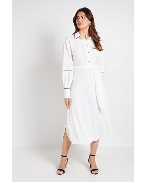 Wallis Contrast Lace Trim Shirt Dress - White