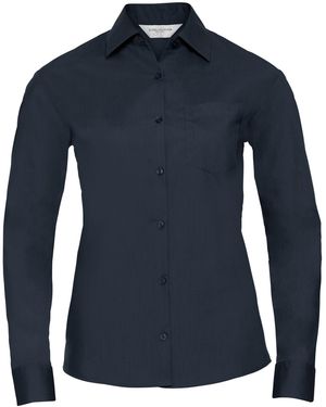 Russell Collection Ladies/ Long Sleeve Shirt (French) - Blue