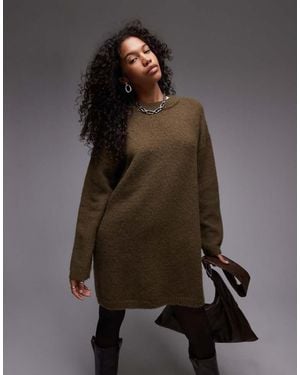 TOPSHOP Knitted Fluffy Crew Oversized Dress - Brown