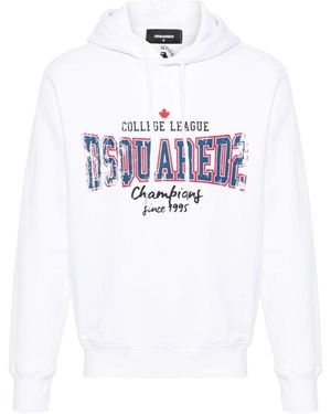 DSquared² Cool Fit Faded University League Logo Hoodie Cotton - White
