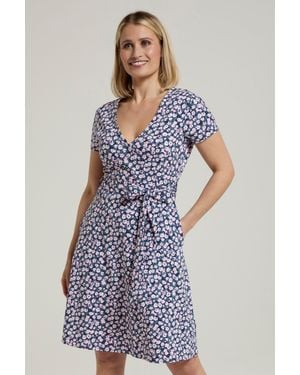 Mountain Warehouse 'Santorini' Jersey Wrap Dress With Pockets Summer Comfy Outfit Cotton - Blue