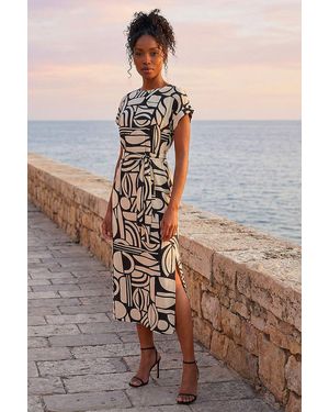 Roman Geometric Textured Midi Dress - White