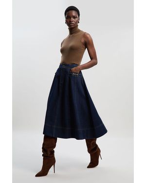 Karen Millen Denim Snaffle Full Midi Skirt - Blue