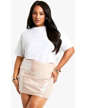 Boohoo Plus Sheer Sequin Mini Skirt - White