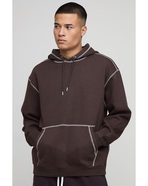 BoohooMAN Oversized Contrast Stitch Hoodie - Brown