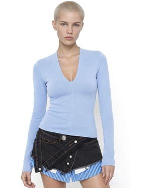 Busem Slim Fit V-Neck Long Sleeve Blouse - Blue