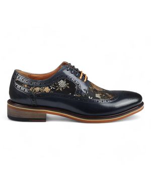 Justin Reess Leather Floral Print Brogue Dress Shoes - Blue