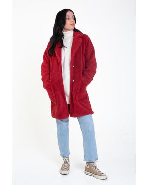Gini London Lange Teddy-Overjas Van Imitatiebont - Rood