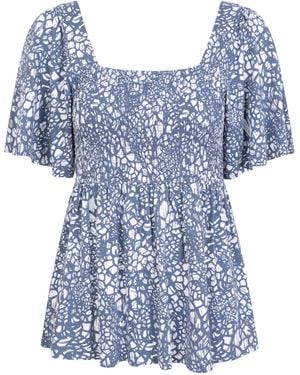 Mountain Warehouse 'Hydra' Shirred Top Comfy Everyday Summer Ladies Tee Cotton - Blue