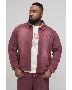 BoohooMAN Plus Overdye Western Applique Denim Harrington Jacket - Red