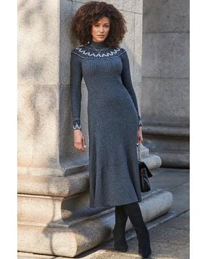 Sosandar Fairisle Knitted Fit & Flare Midaxi Dress - Blue