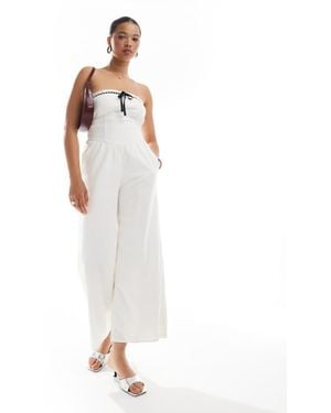 Hollister Strapless Linen Jumpsuit With Contrast Trims - White