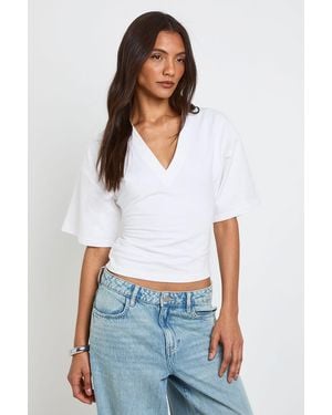 Boohoo Tall V-Neck Cinched Waist T-Shirt - White