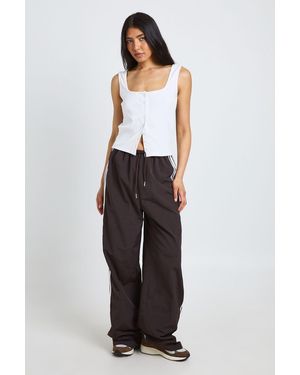 Boohoo Tall Nylon Side Stripe Wide Leg Trousers - Brown