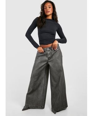 Boohoo Vintage Look Faux Leather Wide Leg Trouser - Grey