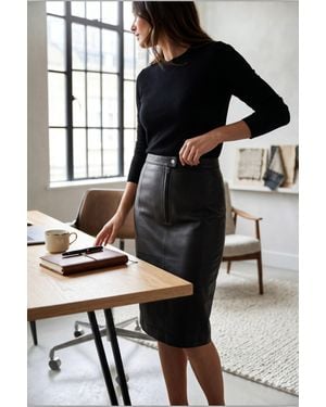 Infinity Leather Biker Pencil Long Midi Skirt - Black